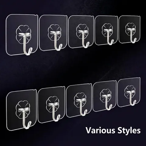 Transparent Adhesive Wall Hooks Heavy Duty Seamless PVC Stainless Steel Hangers For Kitchen Bathroom Home Storage