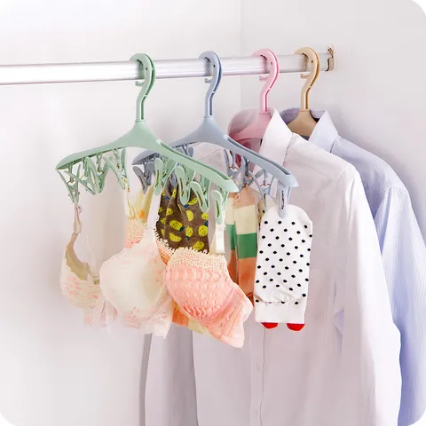Multi-Functional Windproof Hanger With 8 Clips Non-Slip Plastic Drying Rack For Socks Underwear Nordic Style Home Storage Organizer
