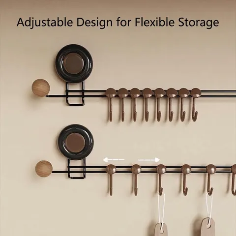 Punch-Free Dual Suction Cup Sliding Hook Rack Stainless Steel ABS Hanging Storage Rail For Kitchen Bathroom Door Wall