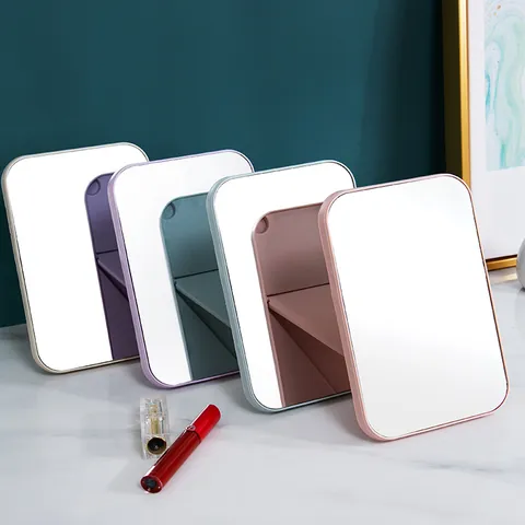 Modern Foldable Desktop Makeup Mirror Portable Square High Definition Table Vanity Mirror Adjustable Single Sided Mirror For Bedroom Dorm Women