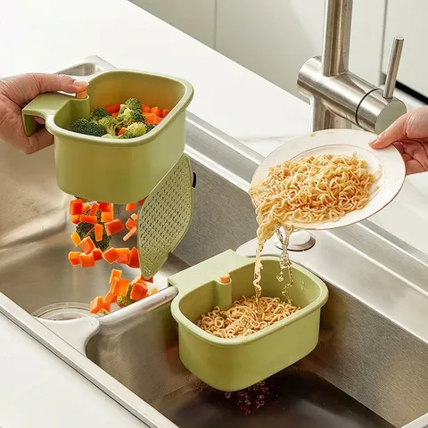 Kitchen Sink Strainer Hanging Basket Press Type Plastic Drainer Rack For Vegetable Residue Filter Separator Tool Gray