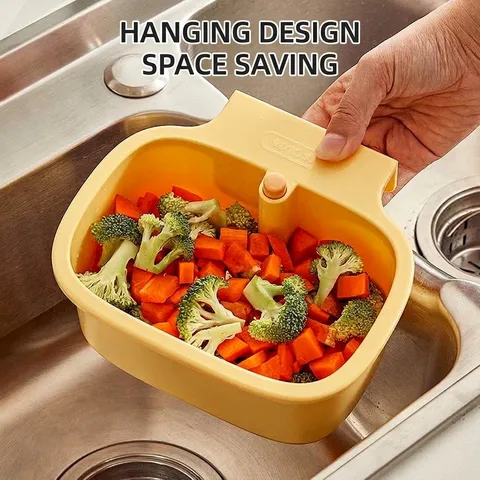 Kitchen Sink Strainer Hanging Basket Press Type Plastic Drainer Rack For Vegetable Residue Filter Separator Tool Gray