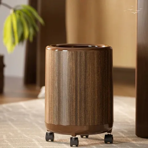 Bote de Basura Moderno Con Grano de Madera de Imitación Plástico PP Gran Capacidad Con Ruedas Universales Para Hogar Sala de Estar Cocina Oficina