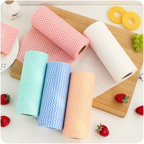 50 Sheets Per Roll Disposable Non-Woven Dishcloth Wave Pattern Kitchen Cleaning Towel Oil-Absorbing Scouring Pad Korean Style Cleaning Cloth