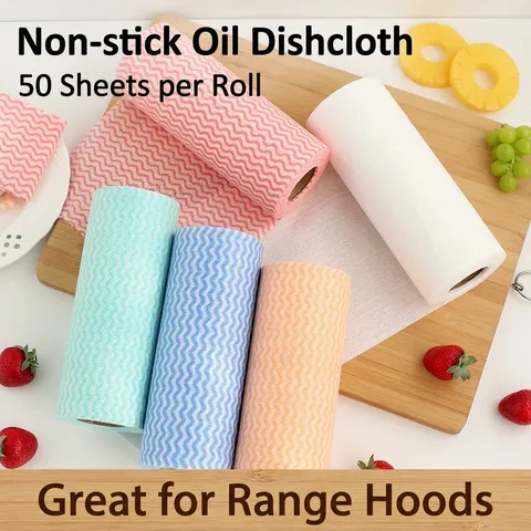 50 Sheets Per Roll Disposable Non-Woven Dishcloth Wave Pattern Kitchen Cleaning Towel Oil-Absorbing Scouring Pad Korean Style Cleaning Cloth