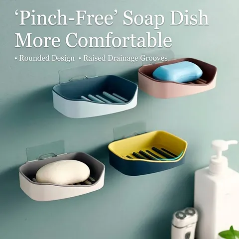 Wall Mounted Double Layer Soap Dish Seamless Adhesive Plastic Bathroom Soap Holder Drainage Rack For Shower Kitchen Bathroom