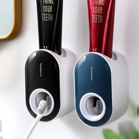 Wall Mounted Automatic Toothpaste Dispenser Hands Free Squeezer For Bathroom Dust-Proof Holder Plastic Toothpaste Rack Nordic Style Home Gadgets