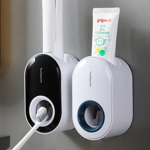 Wall Mounted Automatic Toothpaste Dispenser Hands Free Squeezer For Bathroom Dust-Proof Holder Plastic Toothpaste Rack Nordic Style Home Gadgets