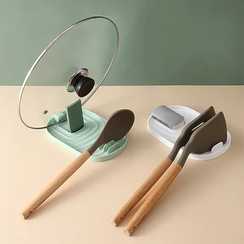 Multifunctional Foldable Pot Lid Spatula Rack PP Plastic Kitchen Storage Rack With Drip Tray For Countertop Wall Mount