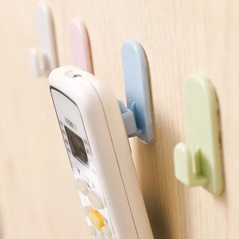 Self-Adhesive Wall Mount Remote Control Holder Hook Set Plastic Punch-Free Wall Hooks For Bedroom Kitchen Bathroom Storage Organizer