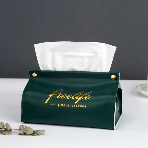 Nordic Luxury PU Leather Tissue Box Holder Home Car Desktop Gold Letter Print Foldable Paper Towel Storage Organizer With Metal Buttons