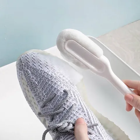 Multifunctional Triple Head Shoe Brush Long Handle Soft Bristle Polypropylene Shoe Cleaner Copper Wire Crevice Brush For Home Tool