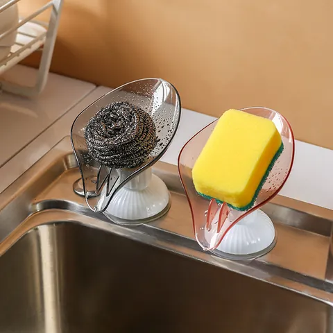 Blattförmiger Selbstentleerender Seifenhalter Saugnapf Rotierende Kunststoff Seifenschale Aufbewahrungsregal Für Badezimmer Dusche Spüle Küche Organisator