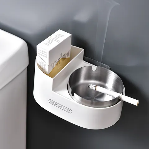 Cenicero de Pared Con Caja de Almacenamiento Forro de Acero Inoxidable Cenicero Impermeable Sin Perforaciones Para Baño Decoración