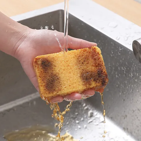 Kitchen Wood Pulp Cotton Cleaning Sponge Scouring Pad Dishwashing Sponge For Pot Bowl Oil Removal Honeycomb Absorbent Tool