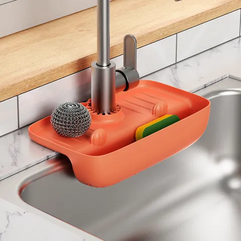 Faucet Splash Guard Drainage Rack TPE Sink Mat Countertop Organizer Sponge Holder Dishcloth Storage Rack For Kitchen Bathroom