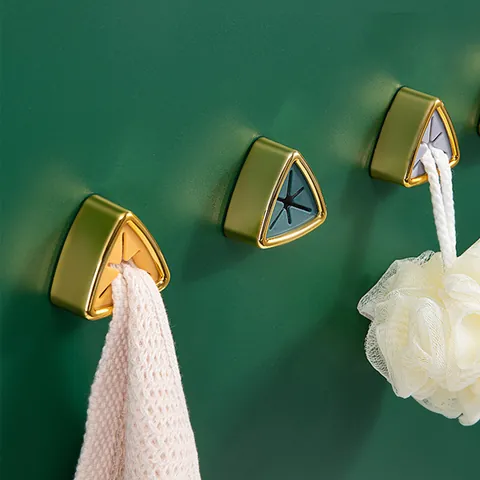 Light Luxury Triangle Towel Plug Adhesive Punch Free Rag Storage Hook Wall Mounted Dishcloth Clip For Kitchen Bathroom Home Organization