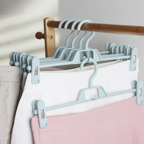 Adjustable Non-Slip Plastic Pants Rack With Stainless Steel Clips Space Saving Stackable Skirt Hanger For Closet Organization