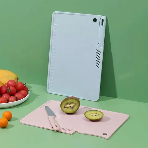 Juego de Tabla de Cortar de Cocina Multifuncional Con Cuchillo de Frutas de Acero Inoxidable Tabla de Cortar de PP Con Escala y Ranura de Almacenamiento