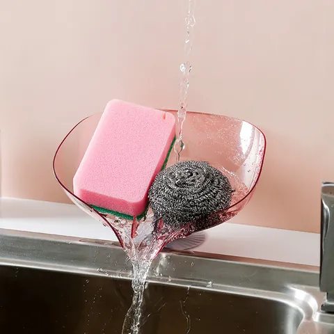 Estante de Drenaje para Fregadero de Cocina en Forma de Hoja Porta Esponja con Ventosa Jabonera de Plástico