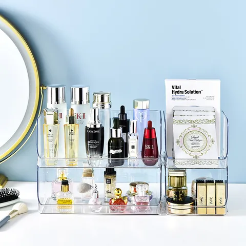 Stapelbare Transparante Cosmetica Opbergdoos Bureau Organizer PET Plastic Duidelijke Vitrine Voor Huidverzorging Make-up Badkamer Keuken
