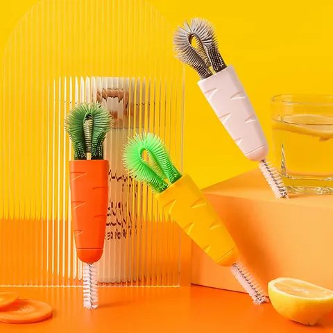 Carrot Shape Multipurpose Cup Lid Gap Cleaning Brush Crevice Scrubber For Thermos Bottle Pacifier Lunch Box Kitchen Tool