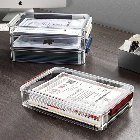 Transparent Certificate Storage Box A4 Document Organizer Case Home Office File Classification Buckle Closure PET ABS Case