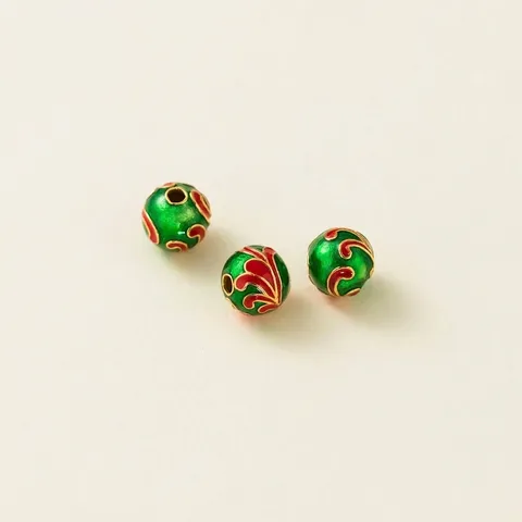925 Sterling Silver Gold Plated Enamel Round Spacer Bead Green Red Totem Pattern Loose Beads DIY Jewelry Making Accessory