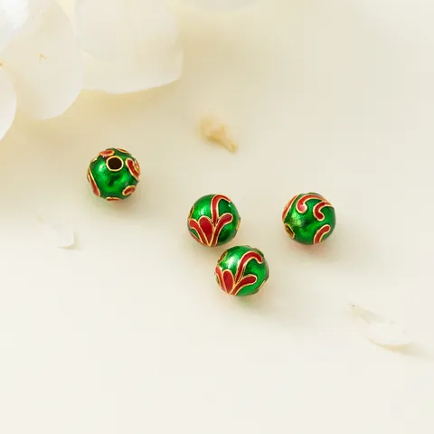 925 Sterling Silver Gold Plated Enamel Round Spacer Bead Green Red Totem Pattern Loose Beads DIY Jewelry Making Accessory