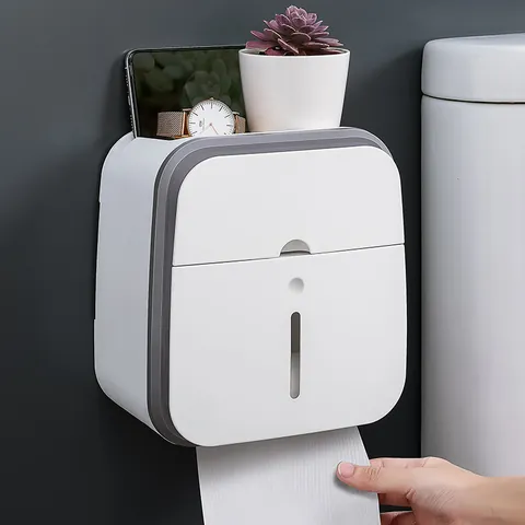 Wall Mounted Bathroom Toilet Paper Holder With Shelf And Drawer Waterproof ABS Tissue Box Storage Rack Phone Stand For Washroom
