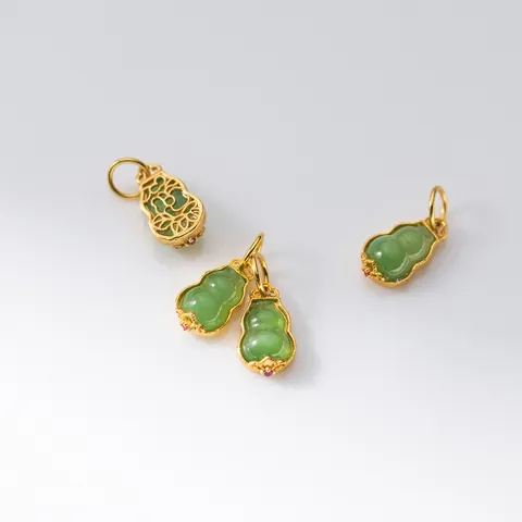S925 Sterling Silver Gold Plated Hetian Jade Gourd Pendant Hollow Floral Pattern DIY Jewelry Finding Charm For Bracelet Necklace Making