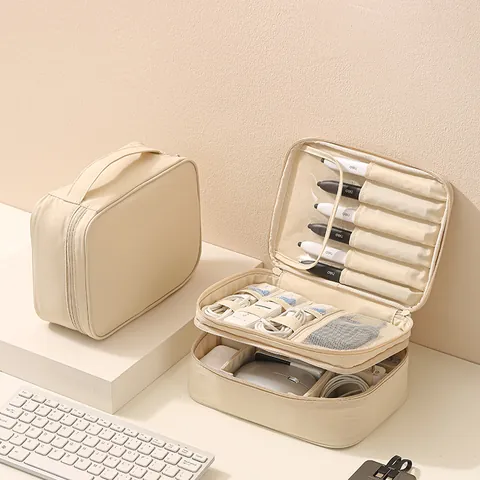 Sac Organisateur Électronique en Tissu Oxford Étui de Rangement pour Câbles de Voyage Double Couche Pochette pour Accessoires Numériques pour Batterie Externe et Souris