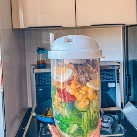 Portable Large Capacity Salad Cup With Fork And Lid PP Transparent Food Container For Office Students Breakfast Healthy Meal Prep