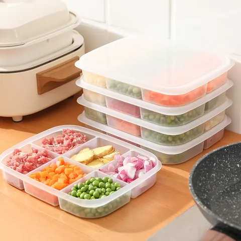 Refrigerator Food Storage Box Multi-Grid Fresh-keeping Container Transparent Stackable Kitchen Organizer For Meat Vegetables