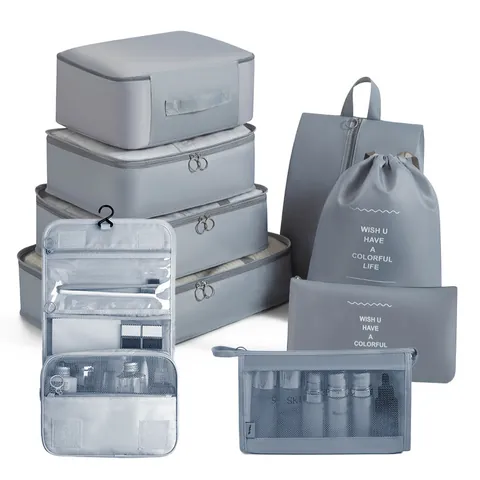 Borse Organizer da Viaggio in Tessuto Oxford Twill Cubi da Imballaggio Multifunzionali per Vestiti Intimo Scarpe Bagaglio Grigio
