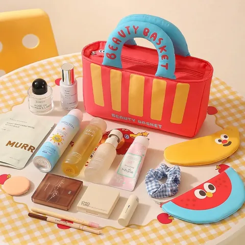 Oxford Cloth Vegetable Basket Makeup Bag Set Cute Fruit Shape Travel Cosmetic Organizer Dustproof Handheld Storage Bag For Women