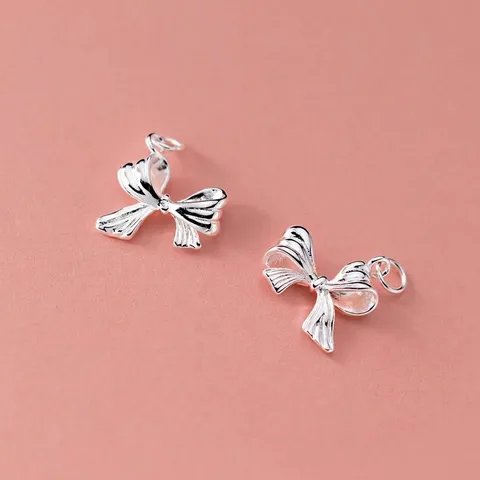 925 Sterling Silver Bow Pendant Ribbon Charm Electroplated Bowknot Dangle For DIY Bracelet Necklace Jewelry Making Finding Material
