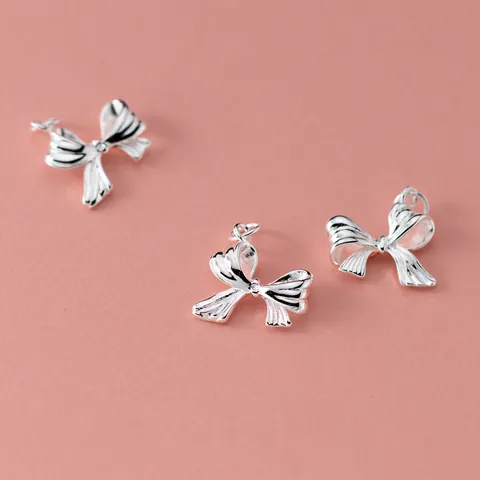 925 Sterling Silver Bow Pendant Ribbon Charm Electroplated Bowknot Dangle For DIY Bracelet Necklace Jewelry Making Finding Material
