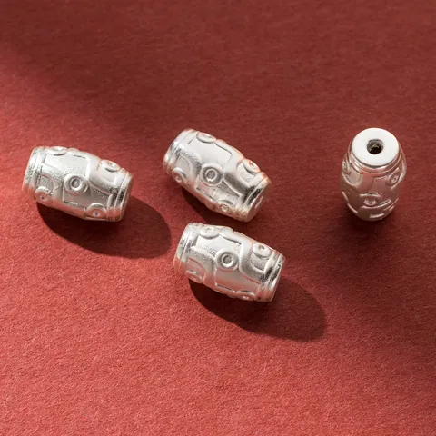 999 Fine Silver 3D Hard Silver Dzi Pattern Spacer Bead Retro Loose Bead For DIY Bracelet Jewelry Making Handcrafted Accessories