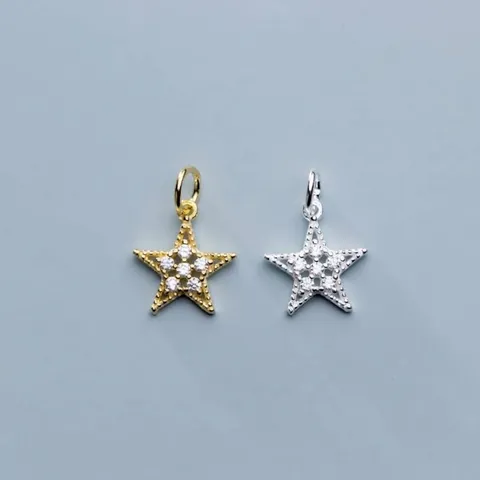 925 Sterlingsilber Vergoldeter Stern Anhänger Mit Zirkonia Eingelegt Für Handgefertigte DIY Armband Halskette Schmuck Zubehör