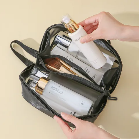 Large Capacity Mesh Cosmetic Bag Portable Breathable Travel Toiletry Wash Storage Organizer Bag With Zipper Handle For Women