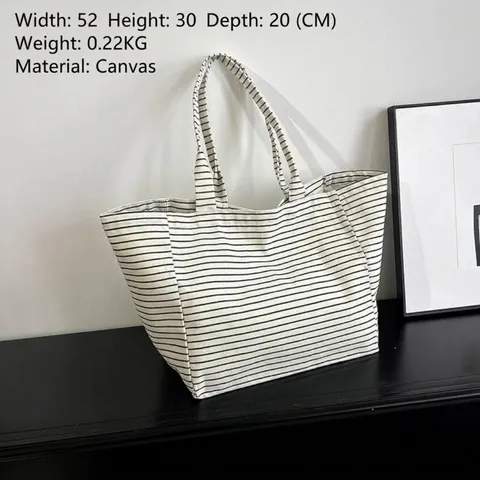 Bolso de Mano de Lona a Rayas Blancas y Negras de Gran Capacidad para Mujer Bolso de Hombro de Moda para Diario
