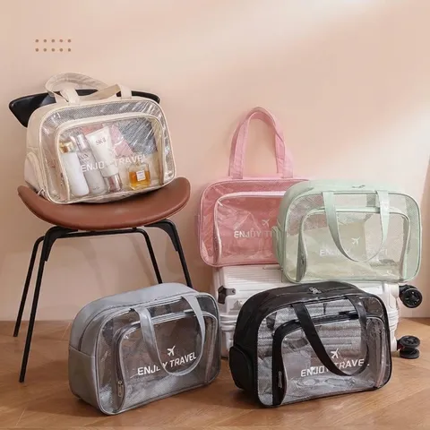 Large Capacity PU Leather Toiletry Bag Waterproof Travel Makeup Storage Bag With Shoe Compartment Portable Swimming Wash Bag