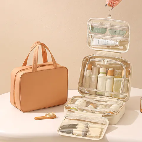 Multifunctional Oxford Cloth Toiletry Bag Travel Makeup Organizer With Hanging Hook Portable Wash Bag For Business Trip Women