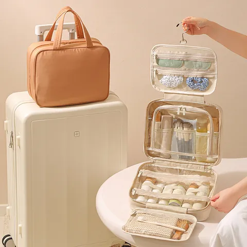 Multifunctional Oxford Cloth Toiletry Bag Travel Makeup Organizer With Hanging Hook Portable Wash Bag For Business Trip Women