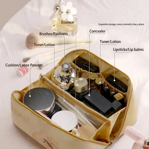 Große Kapazität PU Leder Muschel Kosmetiktasche Tragbare Reise Waschbeutel Wasserdicht Make-up Organizer Mit Griff Damen Alltagstasche