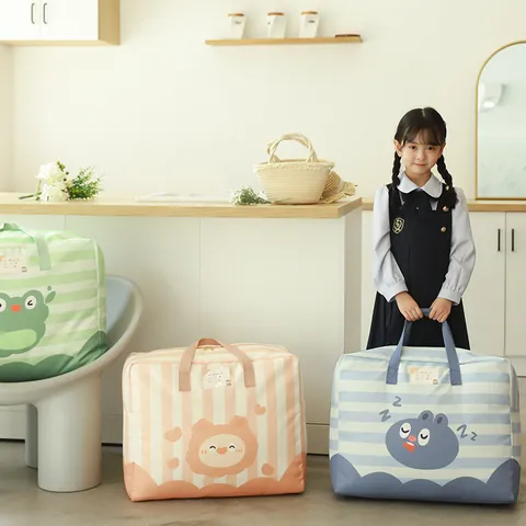 Bolsa de Almacenamiento de Edredones para Niños con Animales de Dibujos Animados Organizador de Ropa de Cama de Guardería con Ranura para Tarjetas