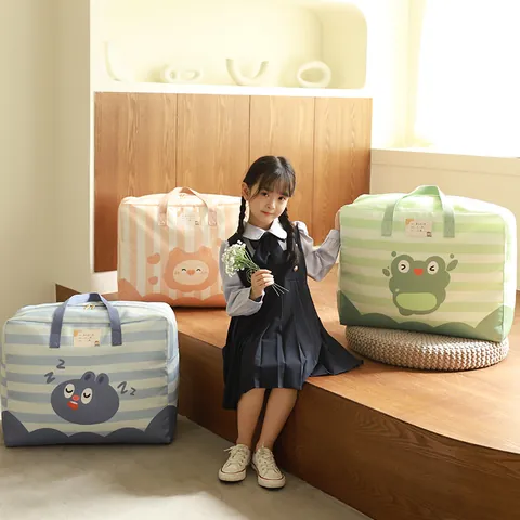 Bolsa de Almacenamiento de Edredones para Niños con Animales de Dibujos Animados Organizador de Ropa de Cama de Guardería con Ranura para Tarjetas
