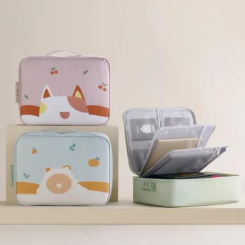 Cartoon Document Storage Bag Three Layers With Password Lock PU Leather Waterproof Passport Organizer Home Travel Certificate Folder