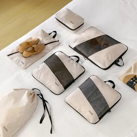 6Pcs Travel Storage Bag Set Thickened Polyester Waterproof Clothes Organizer Bag Suitcase Packing Cubes With Shoe Bag For Travel Luggage